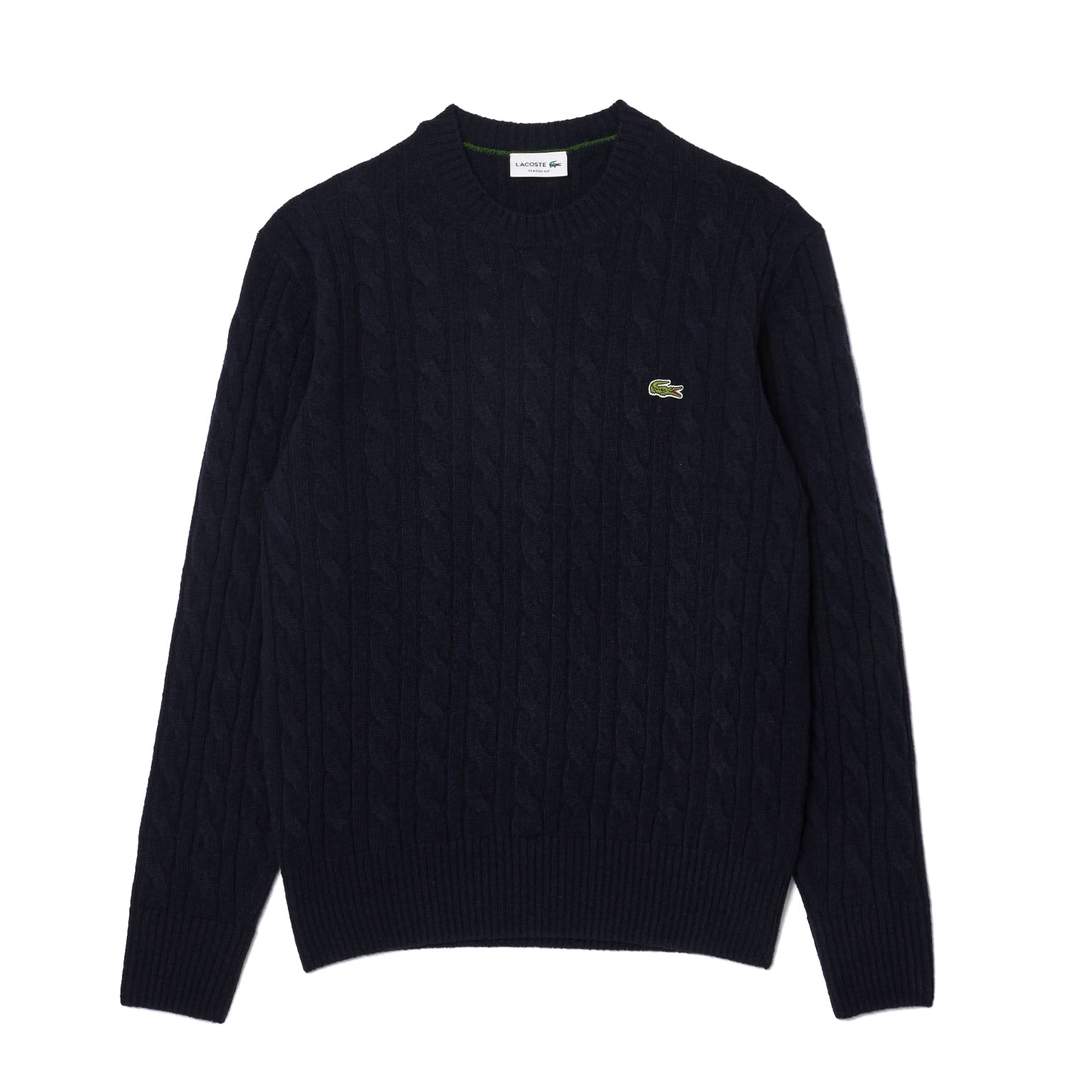 Lacoste Cable Knit Wool Crew Neck Sweater Navy  - AH2924-166
