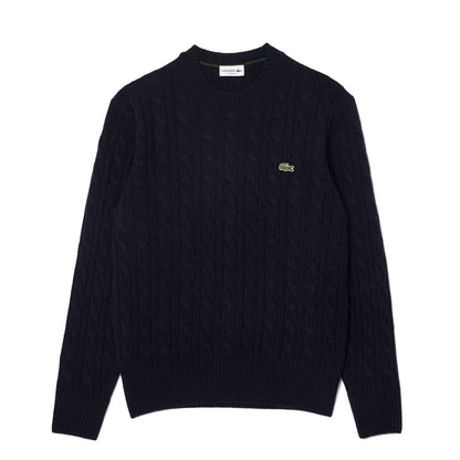 Lacoste Cable Knit Wool Crew Neck Sweater Navy  - AH2924-166