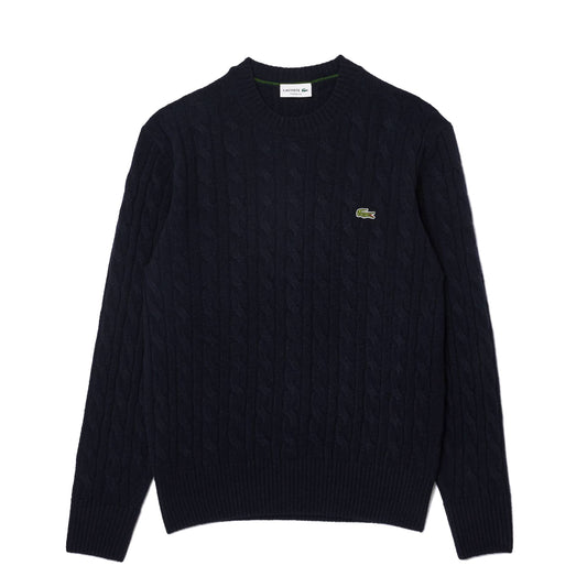 Lacoste Cable Knit Wool Crew Neck Sweater Navy  - AH2924-166