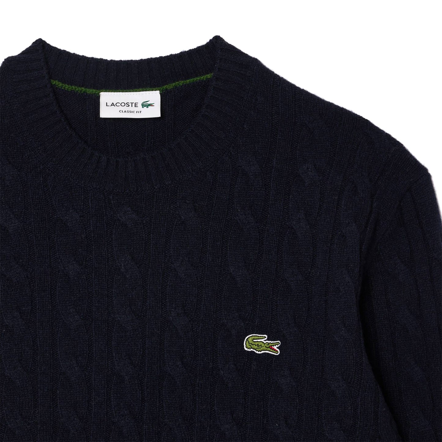 Lacoste Cable Knit Wool Crew Neck Sweater Navy  - AH2924-166