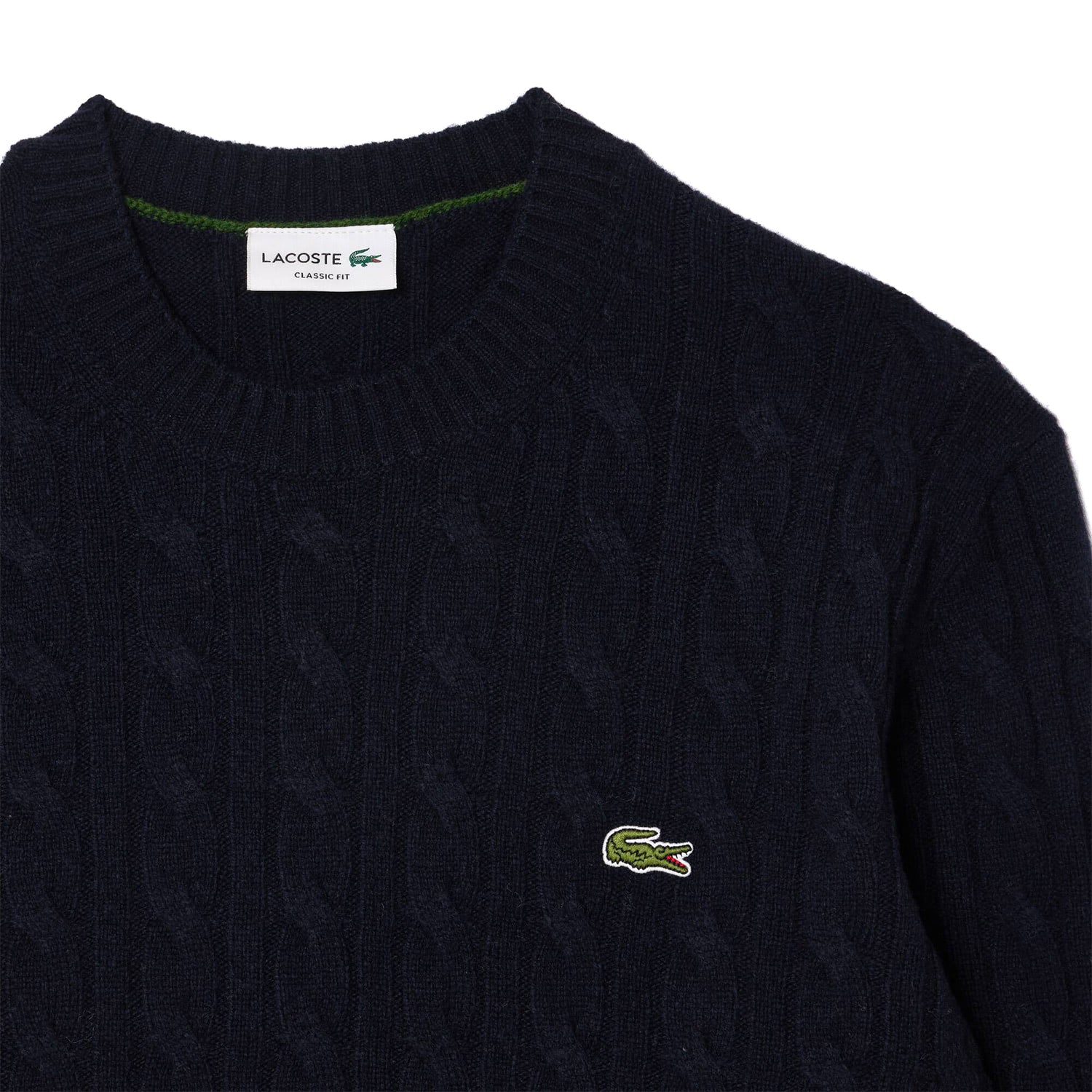 Lacoste Cable Knit Wool Crew Neck Sweater Navy  - AH2924-166