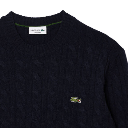 Lacoste Cable Knit Wool Crew Neck Sweater Navy  - AH2924-166