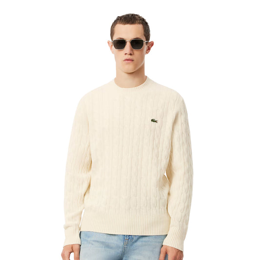 Lacoste Cable Knit Carded Wool Crew Neck Sweater Laponie  - AH2924-XFJ