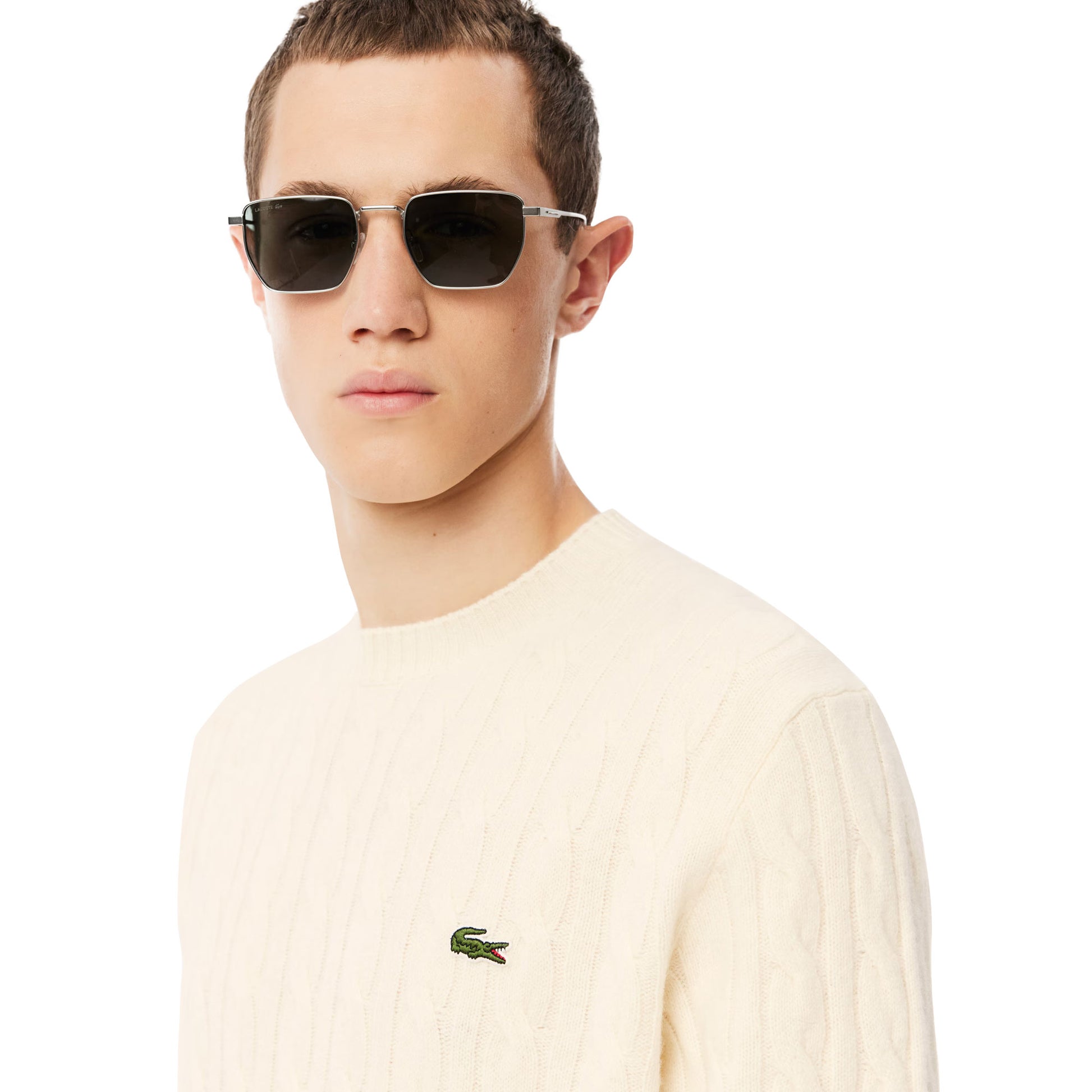 Lacoste Cable Knit Carded Wool Crew Neck Sweater Laponie  - AH2924-XFJ