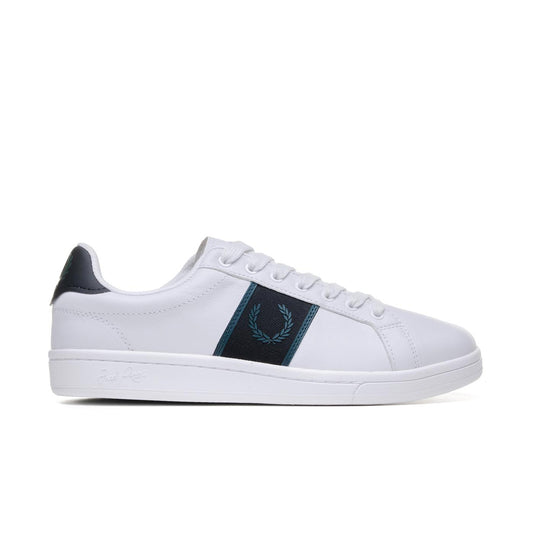 Fred Perry B721 Leather/Branded Webbing White/Petrol Blue  - B6304-U55