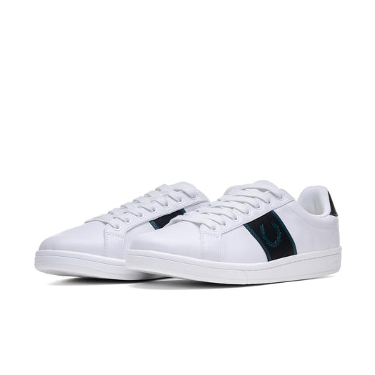 Fred Perry B721 Leather/Branded Webbing White/Petrol Blue  - B6304-U55