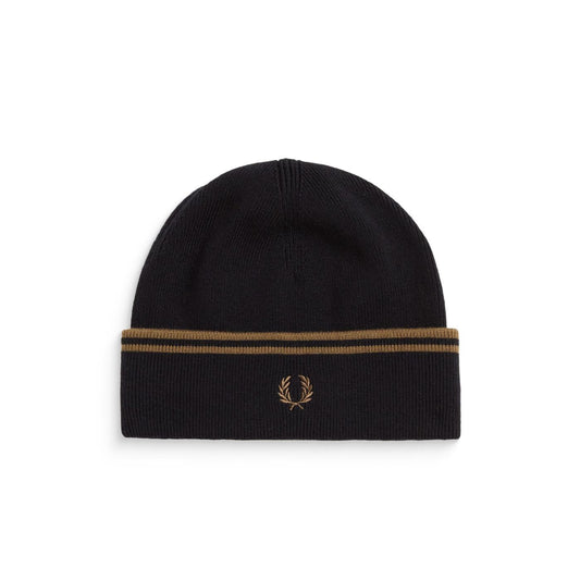 Fred Perry Twin Tipped Merino Wool Beanie Black/Shaded Stone  - C9150-Q27