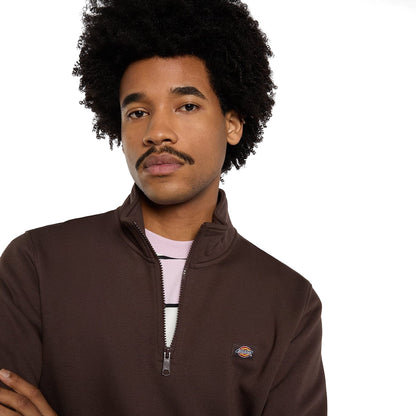 Dickies Oakport Quarter Zip Sweat Chocolate Brown