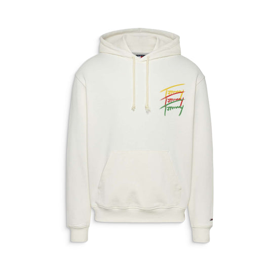 Tommy Jeans Relax 3 Color Signature Hoodie Ancient White  - DM0DM21372YBH