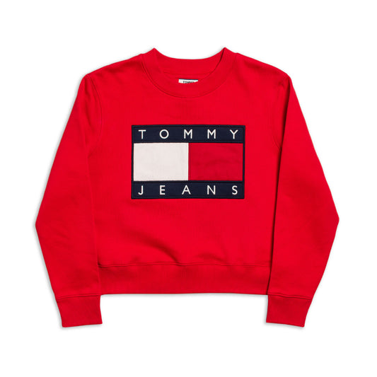 Tommy Jeans Flag Cropped Sweatshirt Racing Red  - DW07414XA9