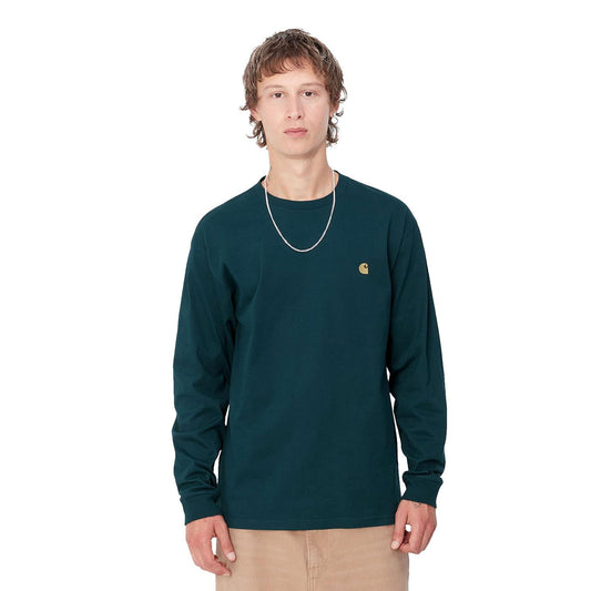 Carhartt WIP L/S Chase T-Shirt Duck Blue/Gold  - I0263922D0XX