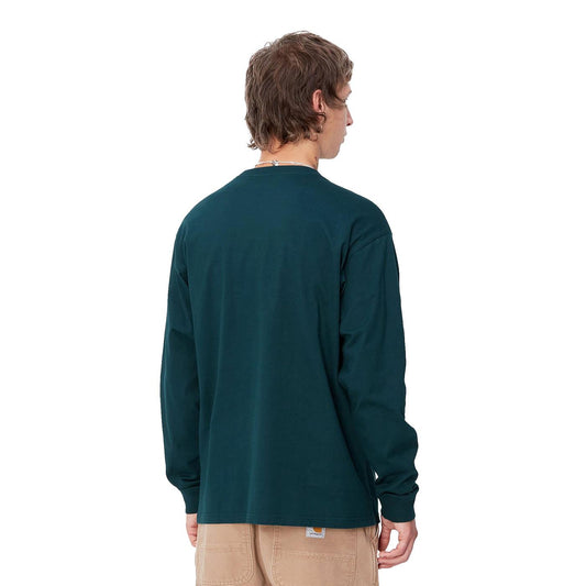 Carhartt WIP L/S Chase T-Shirt Duck Blue/Gold  - I0263922D0XX
