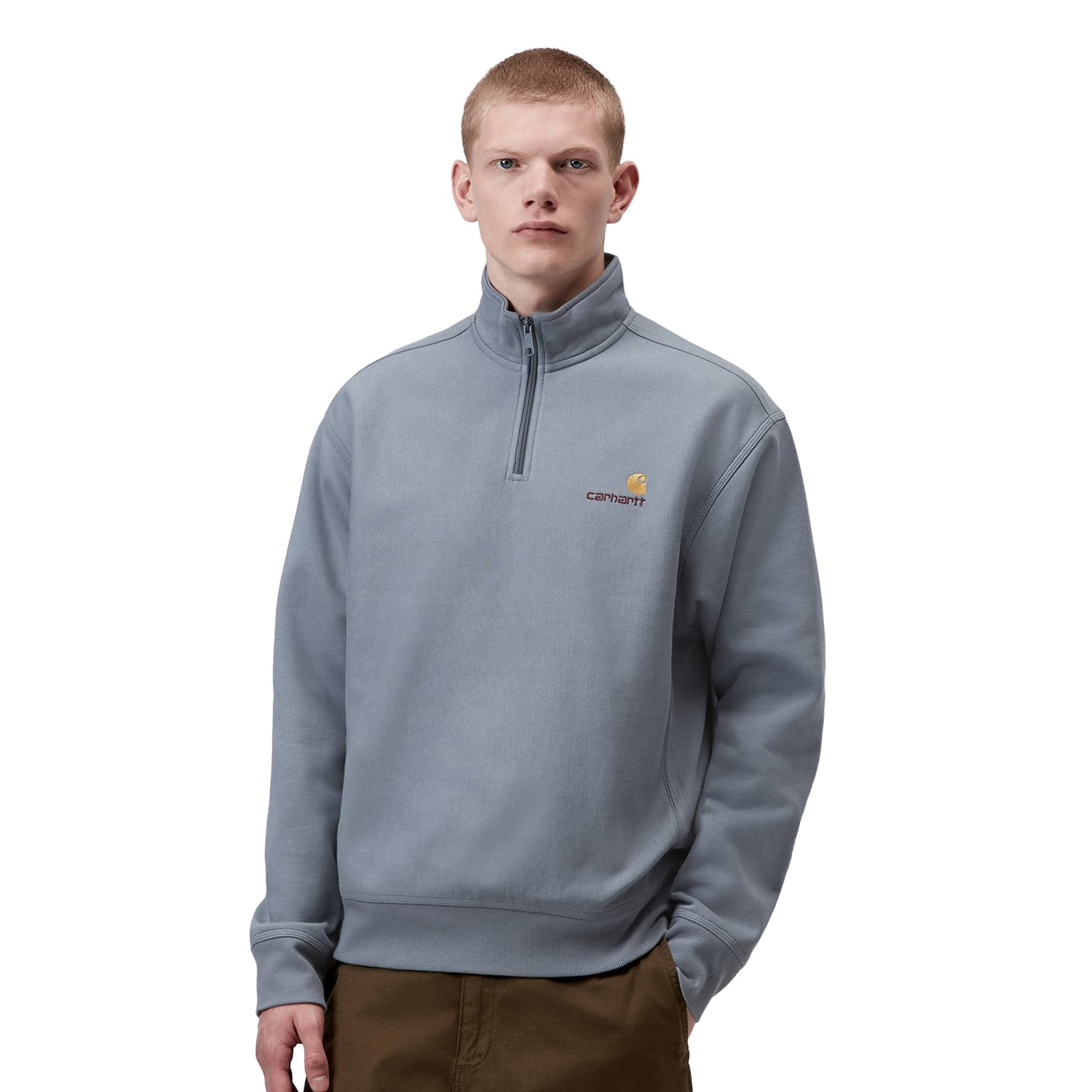 Carhartt WIP Half Zip American Script Sweat Shady Blue  - I0270143RHXX