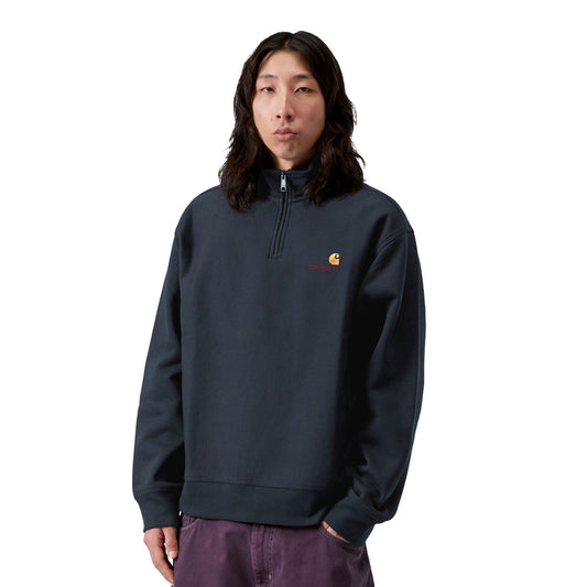 Carhartt WIP Half Zip American Script Sweat Deep Night  - I027014J0XX
