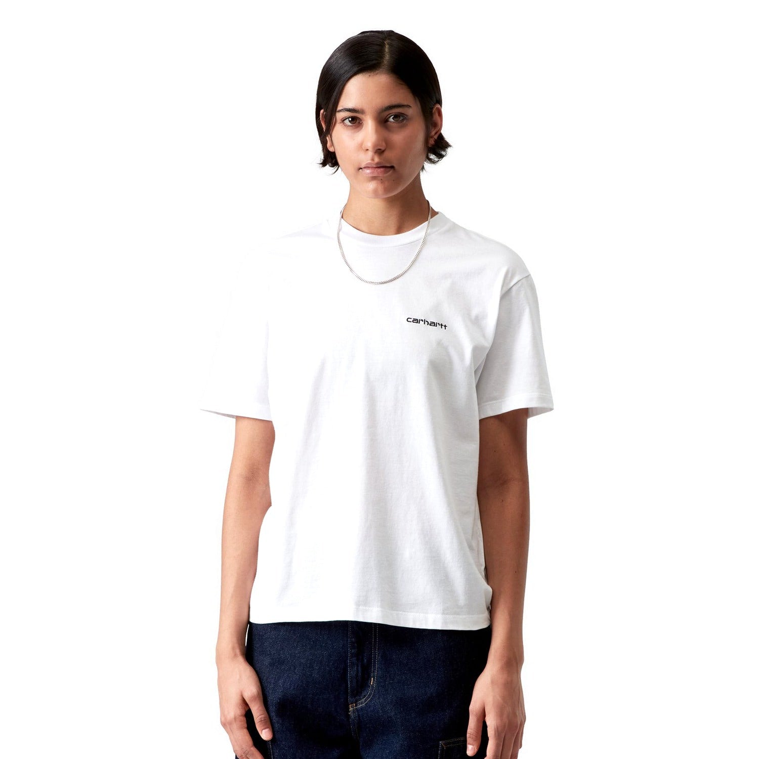 Carhartt WIP W S/S Script Embroidery T-Shirt White/Black  - I03229300AXX
