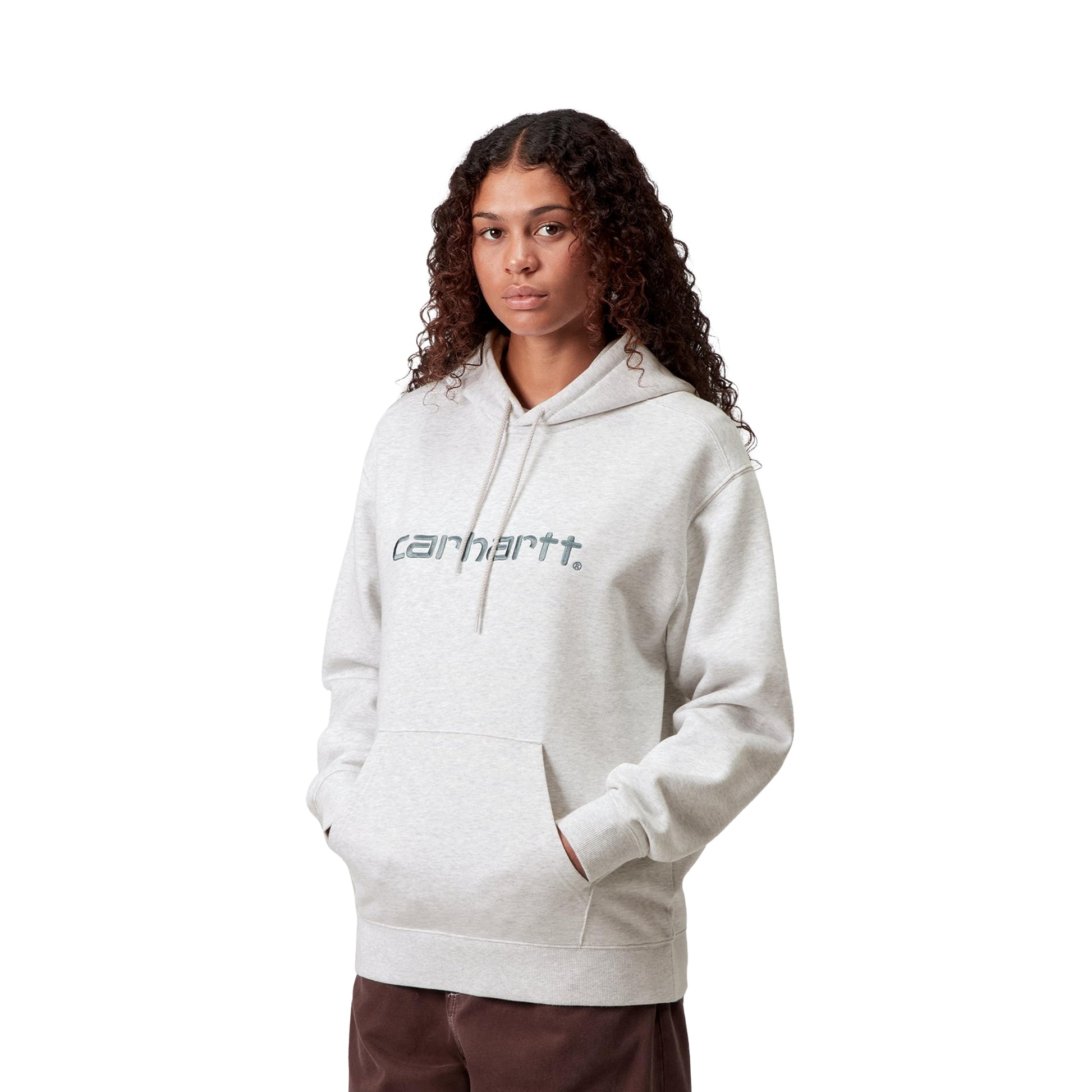 Carhartt WIP W Hooded Carhartt Sweat Ash Heather/Salt  - I03364839KXX