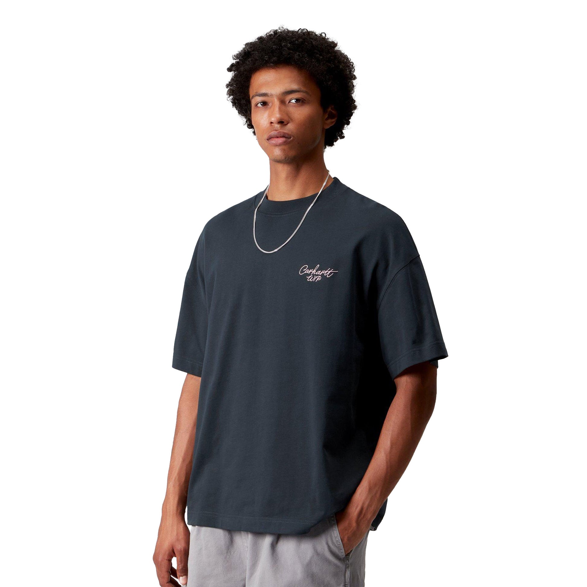 Carhartt WIP S/S Signature Script T-Shirt Deep Night/Pink  - I0338283CFXX
