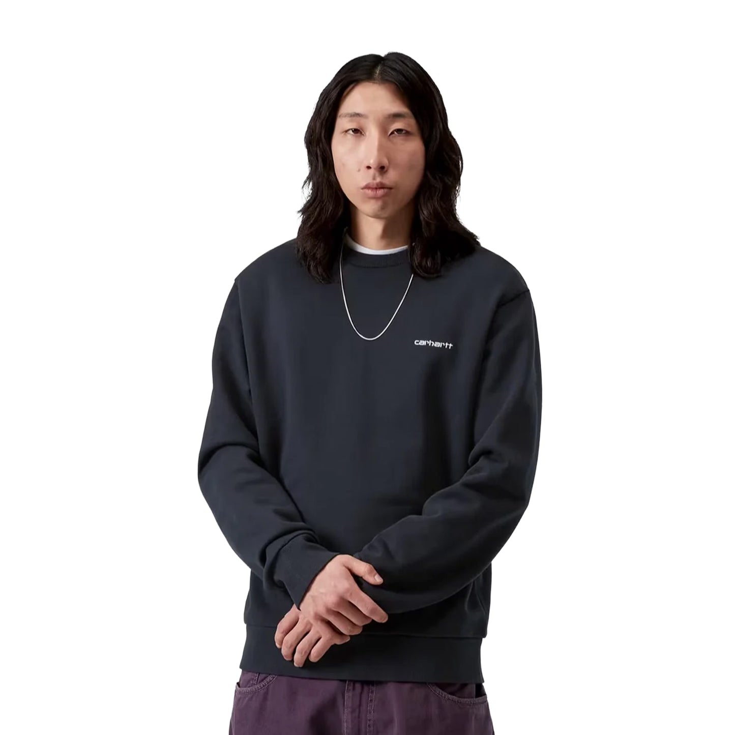 Carhartt WIP Script Embroidery Sweat Deep Night/White  - I03449638LXX