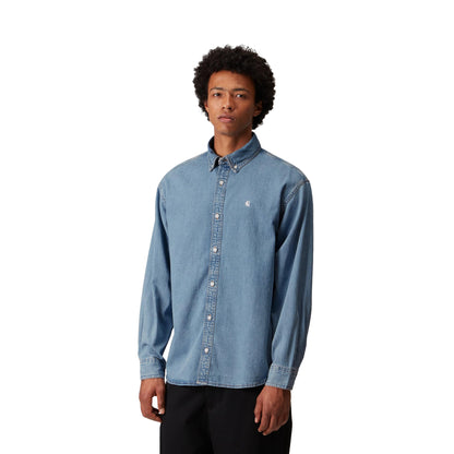 Carhartt WIP L/S Lucas Shirt Blue bleached  - I0345250135