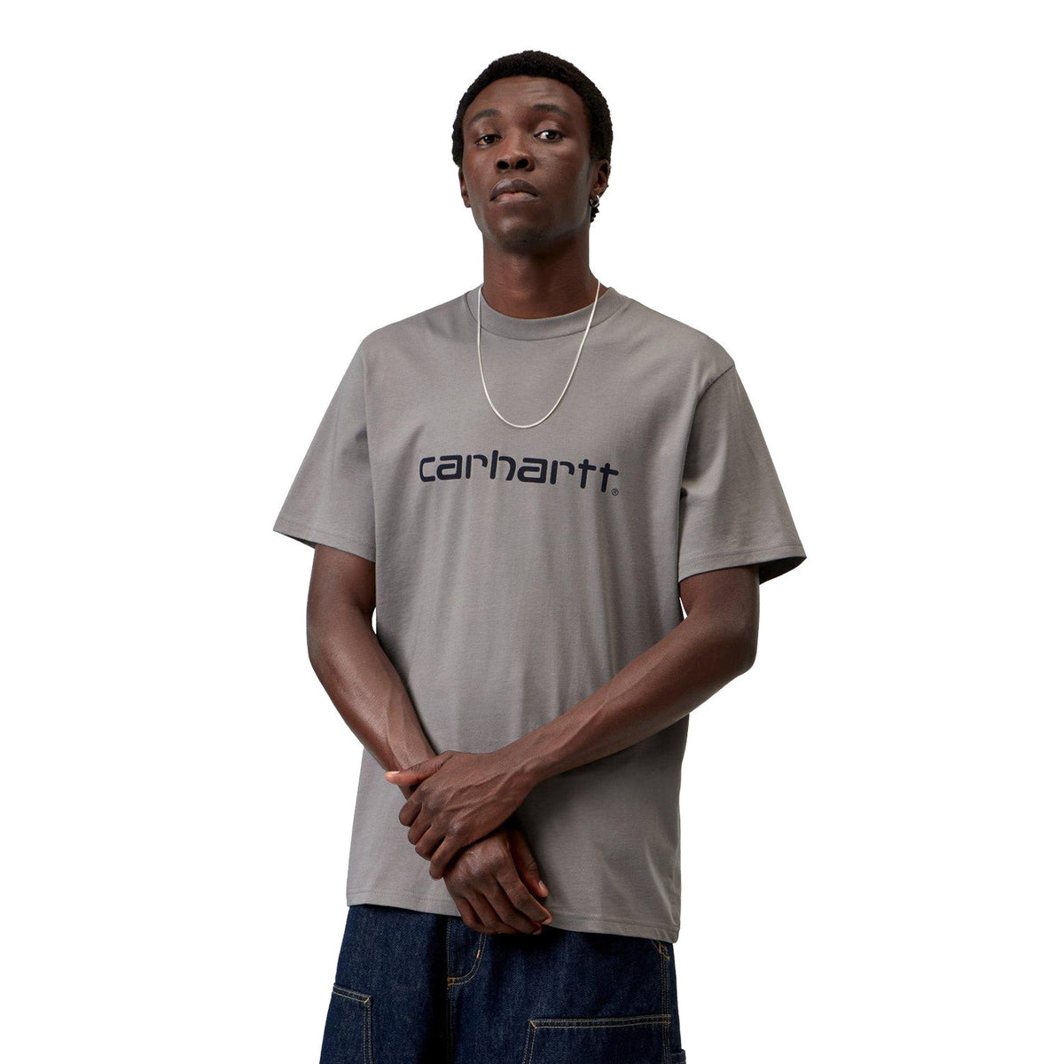 Carhartt WIP S/S Script T-Shirt Shady Grey/Dark Navy  - I0357003Z4XX