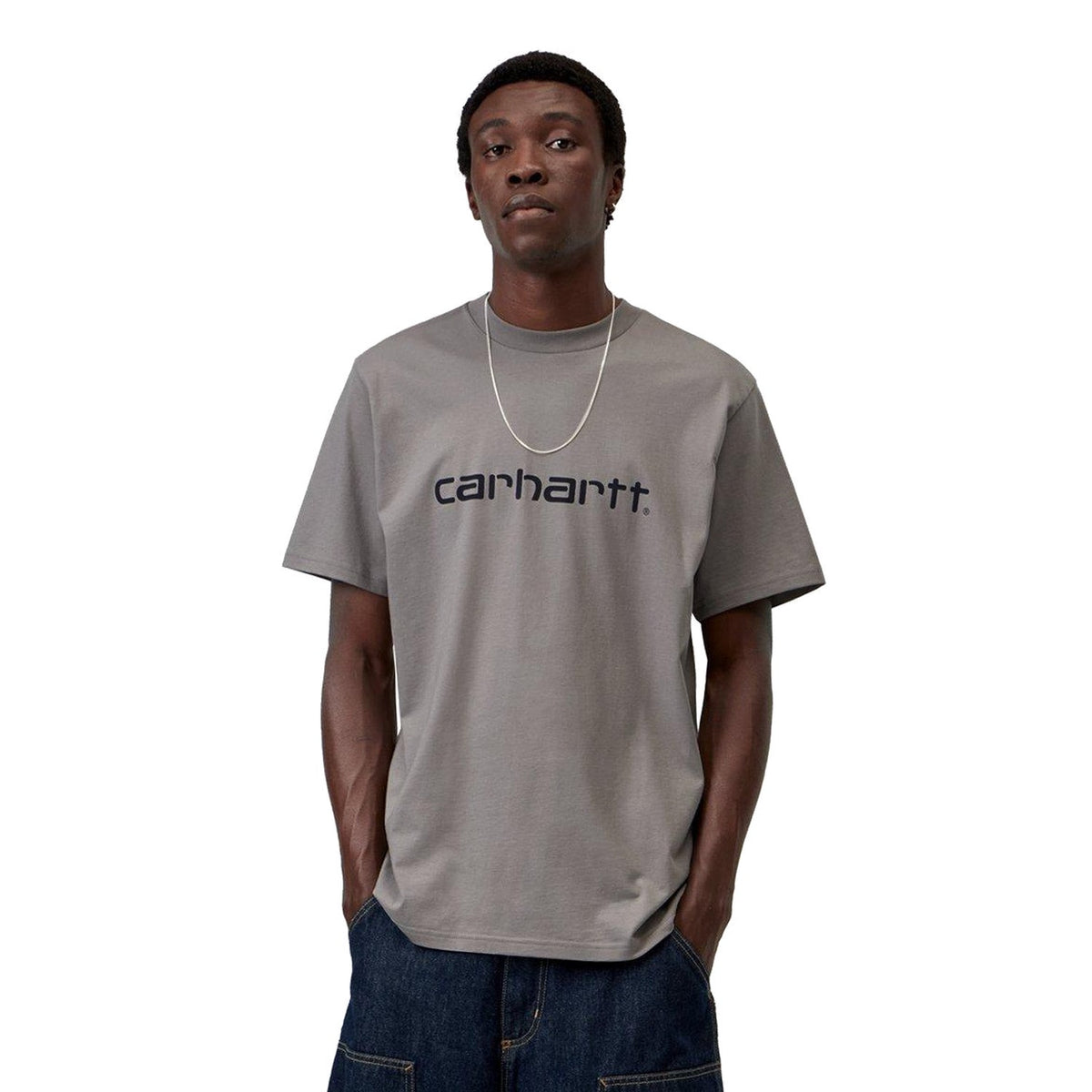 Carhartt WIP S/S Script T-Shirt Shady Grey/Dark Navy  - I0357003Z4XX
