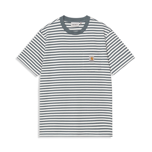 Carhartt WIP S/S Ezra Pocket T-Shirt Ezra Stripe Cozy Blue  - I0361793KWXX