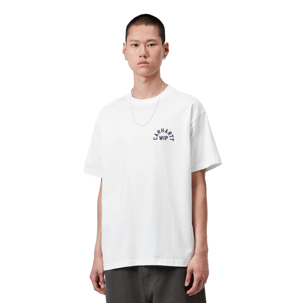 Carhartt WIP S/S Arch Script T-Shirt White/Dark Navy  - I03725512HXX