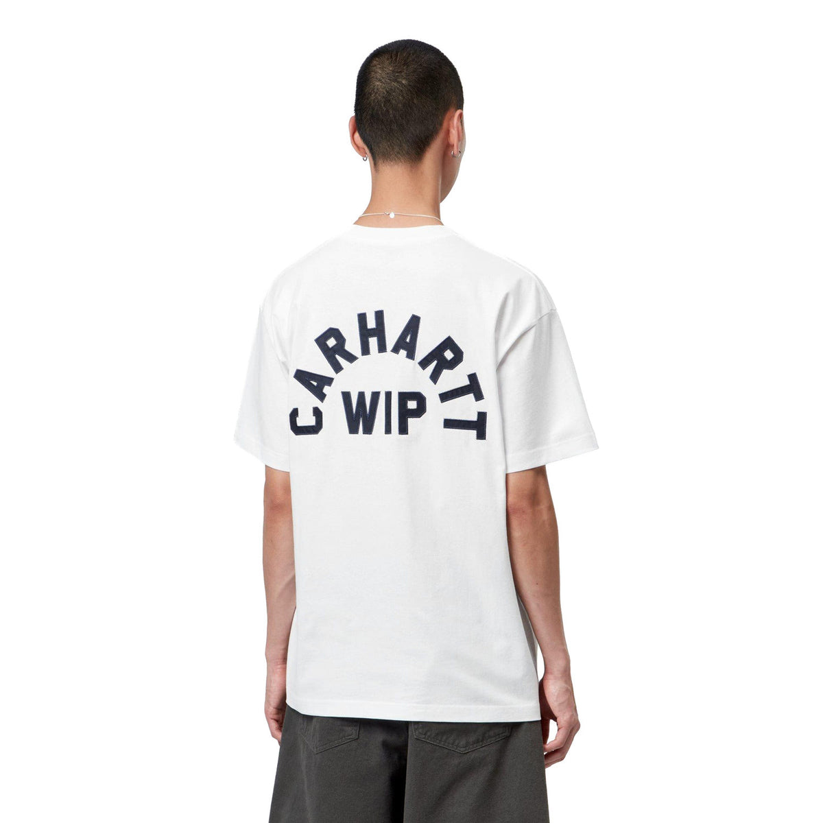 Carhartt WIP S/S Arch Script T-Shirt White/Dark Navy  - I03725512HXX