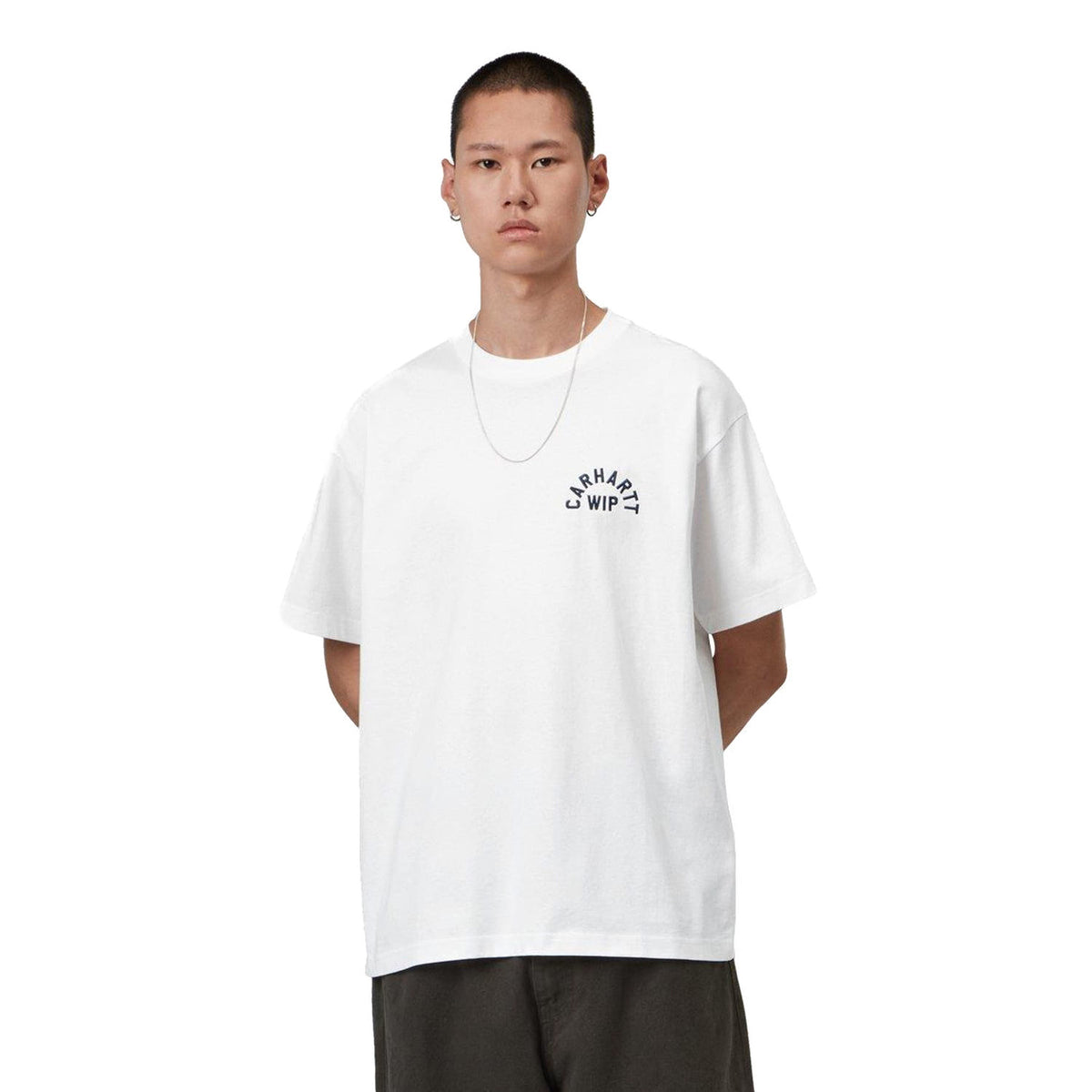Carhartt WIP S/S Arch Script T-Shirt White/Dark Navy  - I03725512HXX
