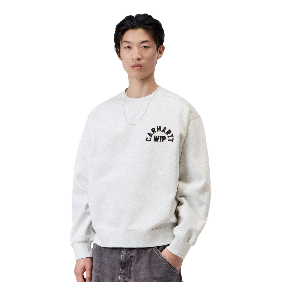 Carhartt WIP Arch Script Sweat Ash Heather/Dark Navy  - I03726611T06