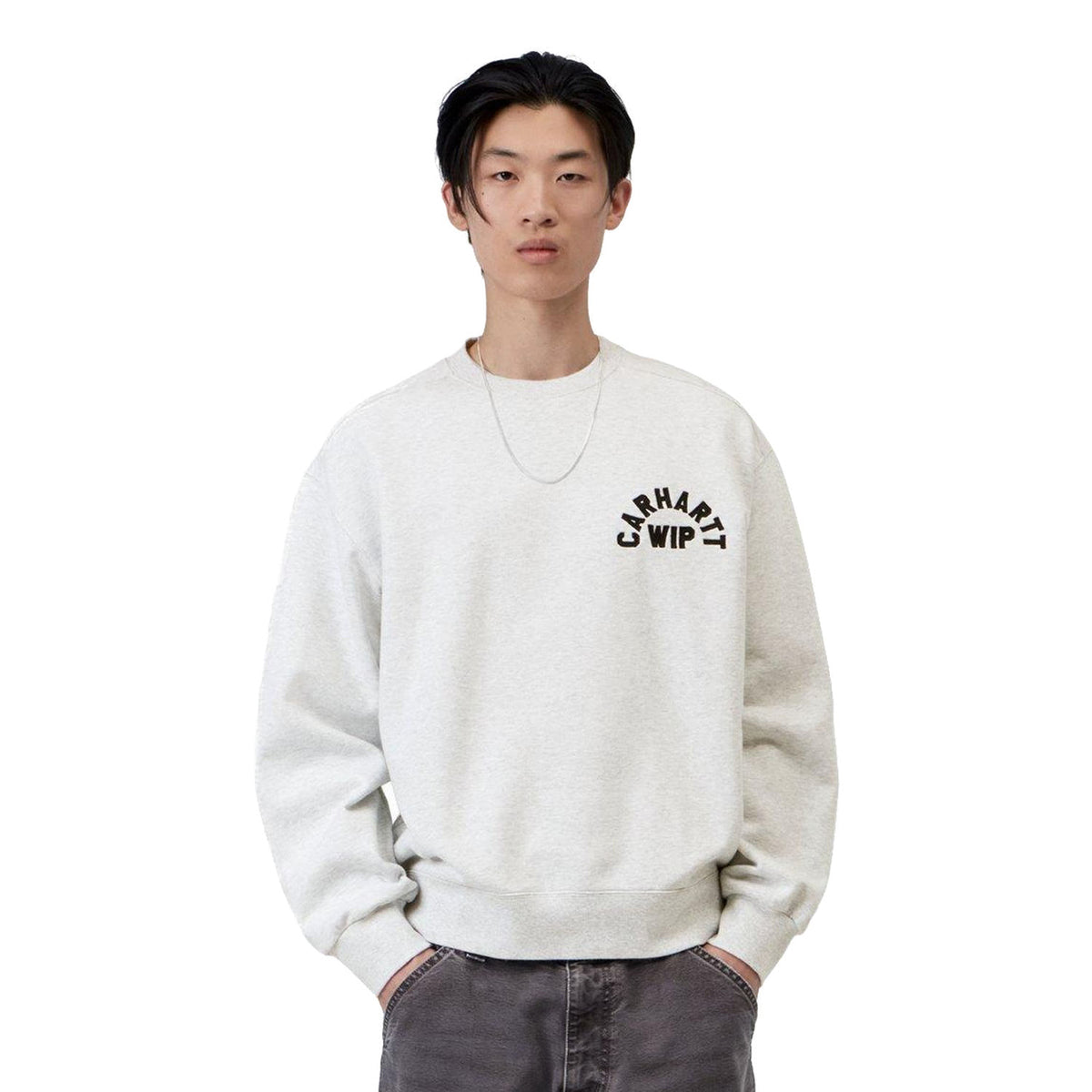 Carhartt WIP Arch Script Sweat Ash Heather/Dark Navy  - I03726611T06