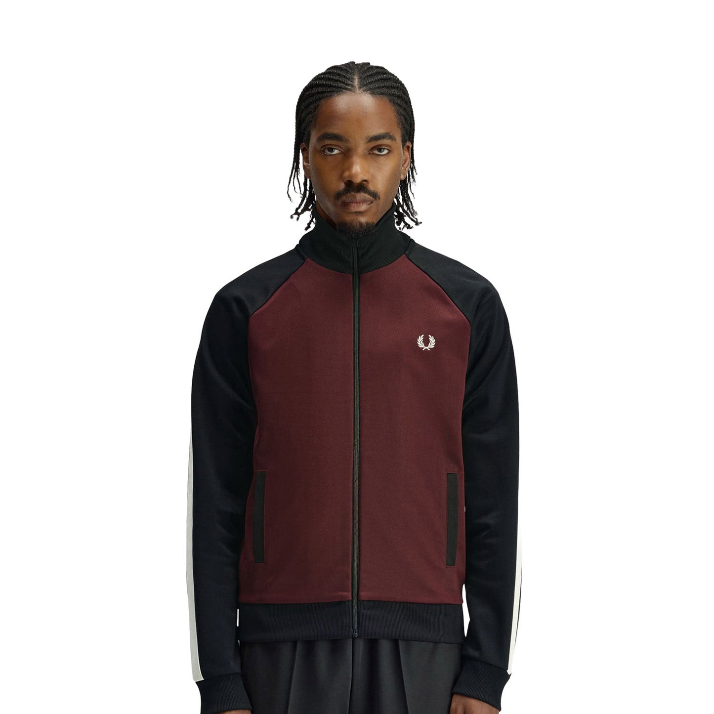 Fred Perry Contrast Sleeve Track Jacket Oxblood  - J2327-597