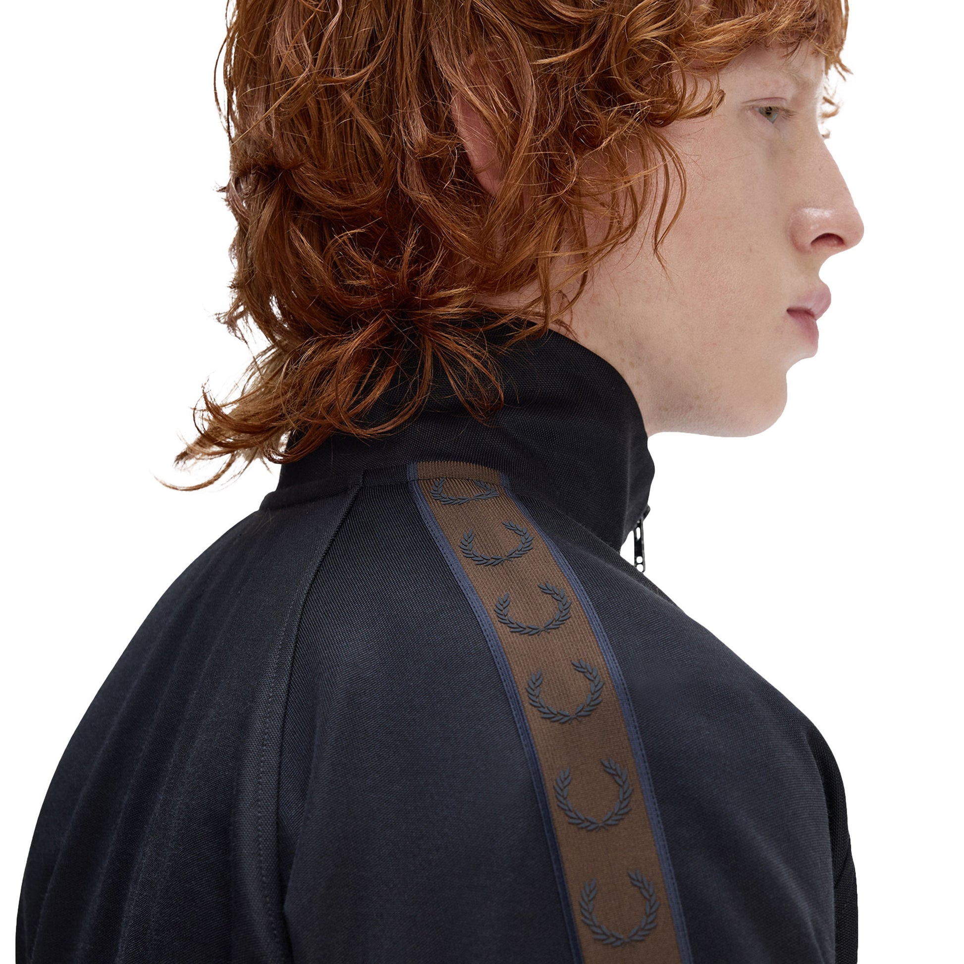 Fred Perry Contrast Tape Track Jacket Navy/Burnt Tobacco  - J5557-40A