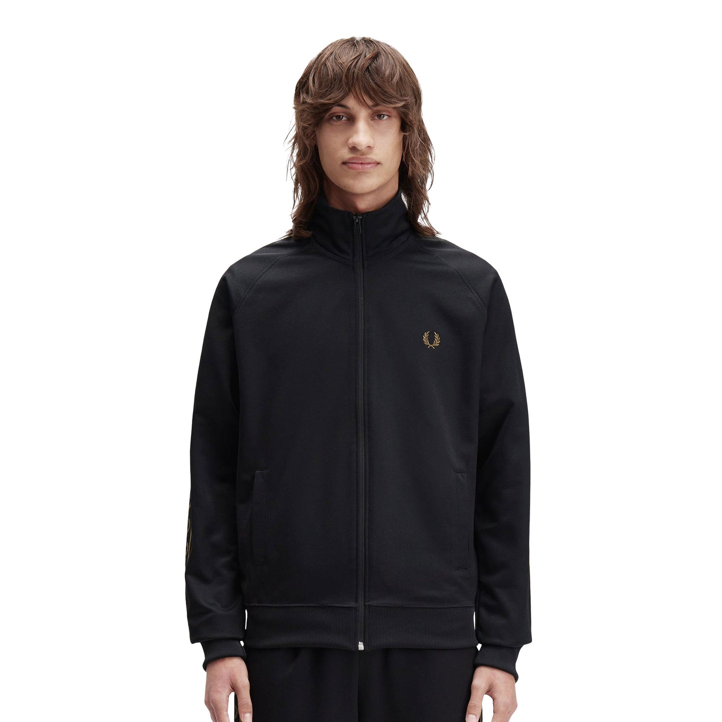 Fred Perry Contrast Tape Track Jacket Black/Shaded Stone  - J5557-S77