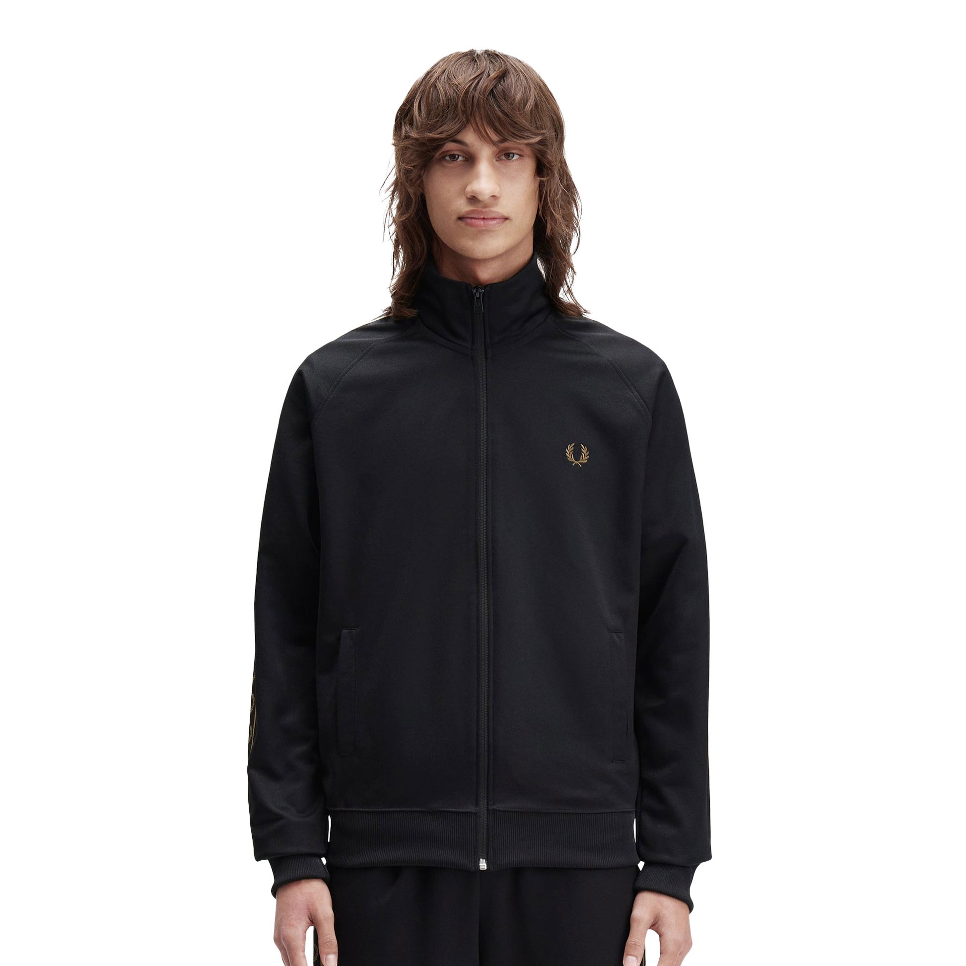 Fred Perry Contrast Tape Track Jacket Black/Shaded Stone  - J5557-S77