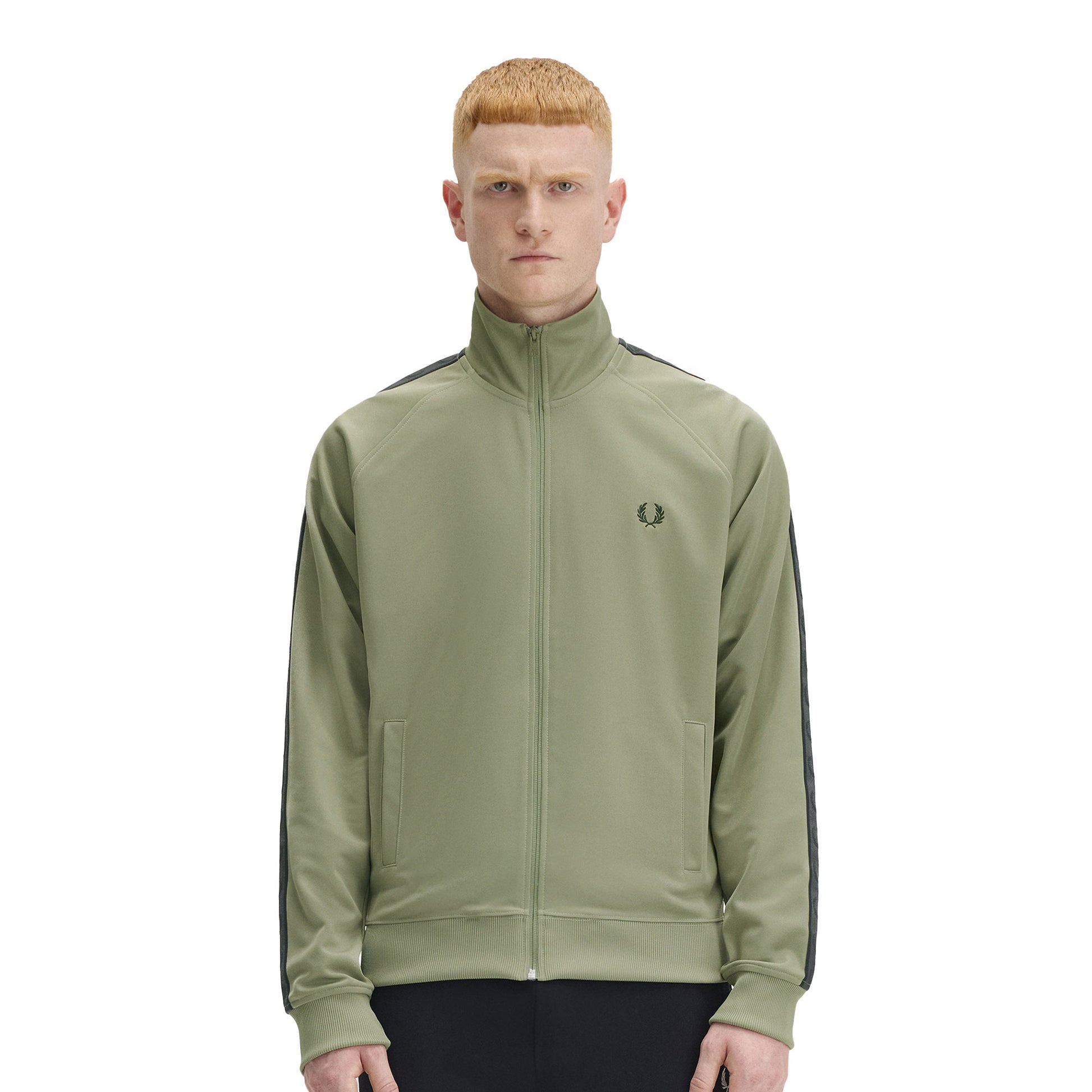 Fred Perry Contrast Tape Track Jacket Olive/Anchor Grey  - J5557-Z07