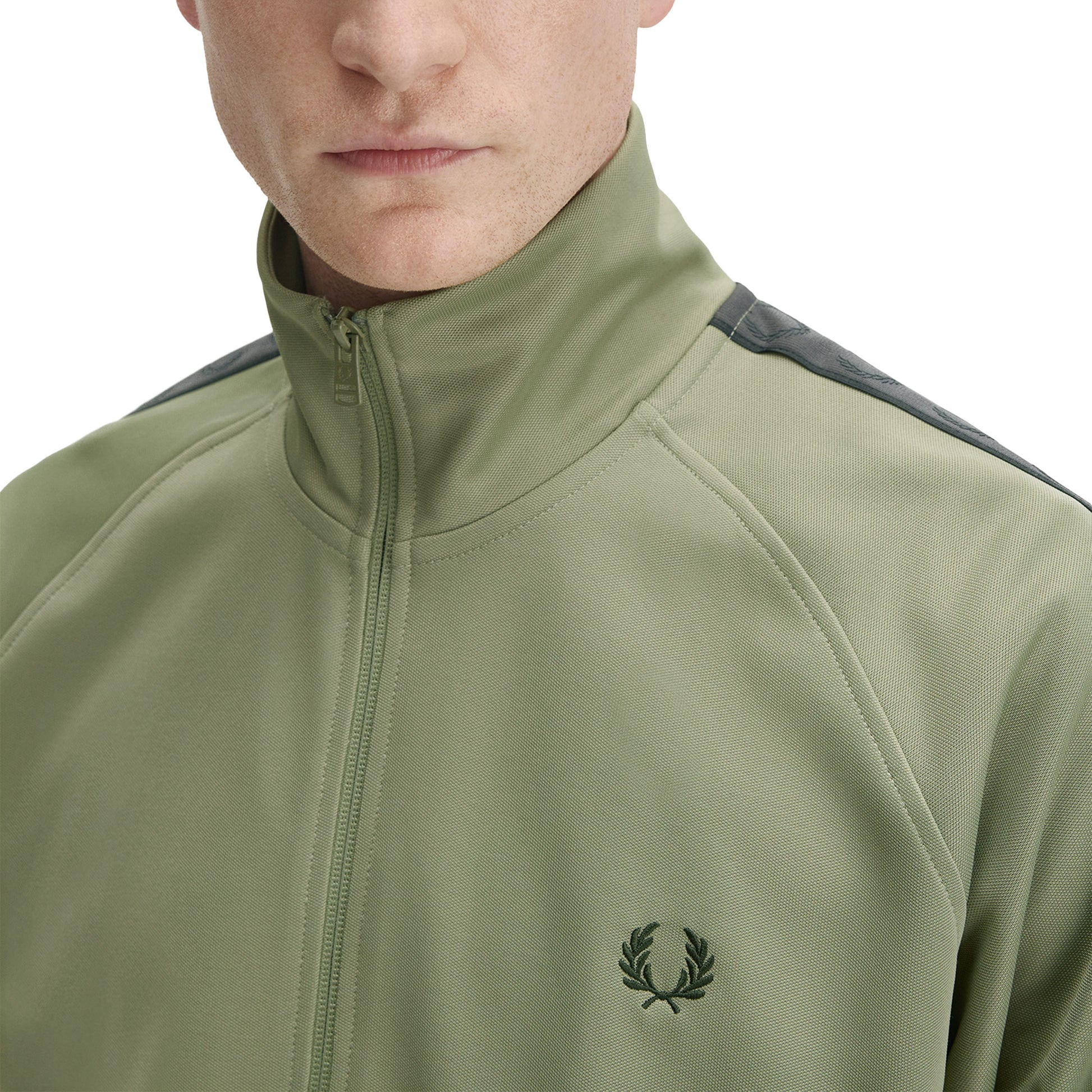 Fred Perry Contrast Tape Track Jacket Olive/Anchor Grey  - J5557-Z07