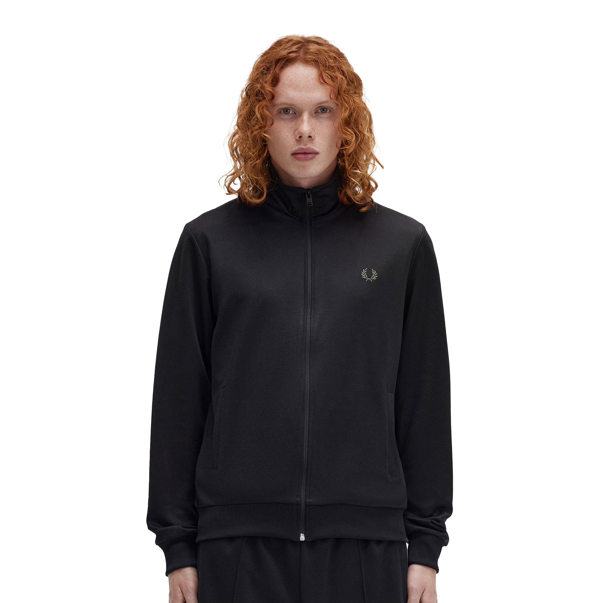 Fred Perry Track Jacket Black/Laurel Wreath Green  - J6000-W90