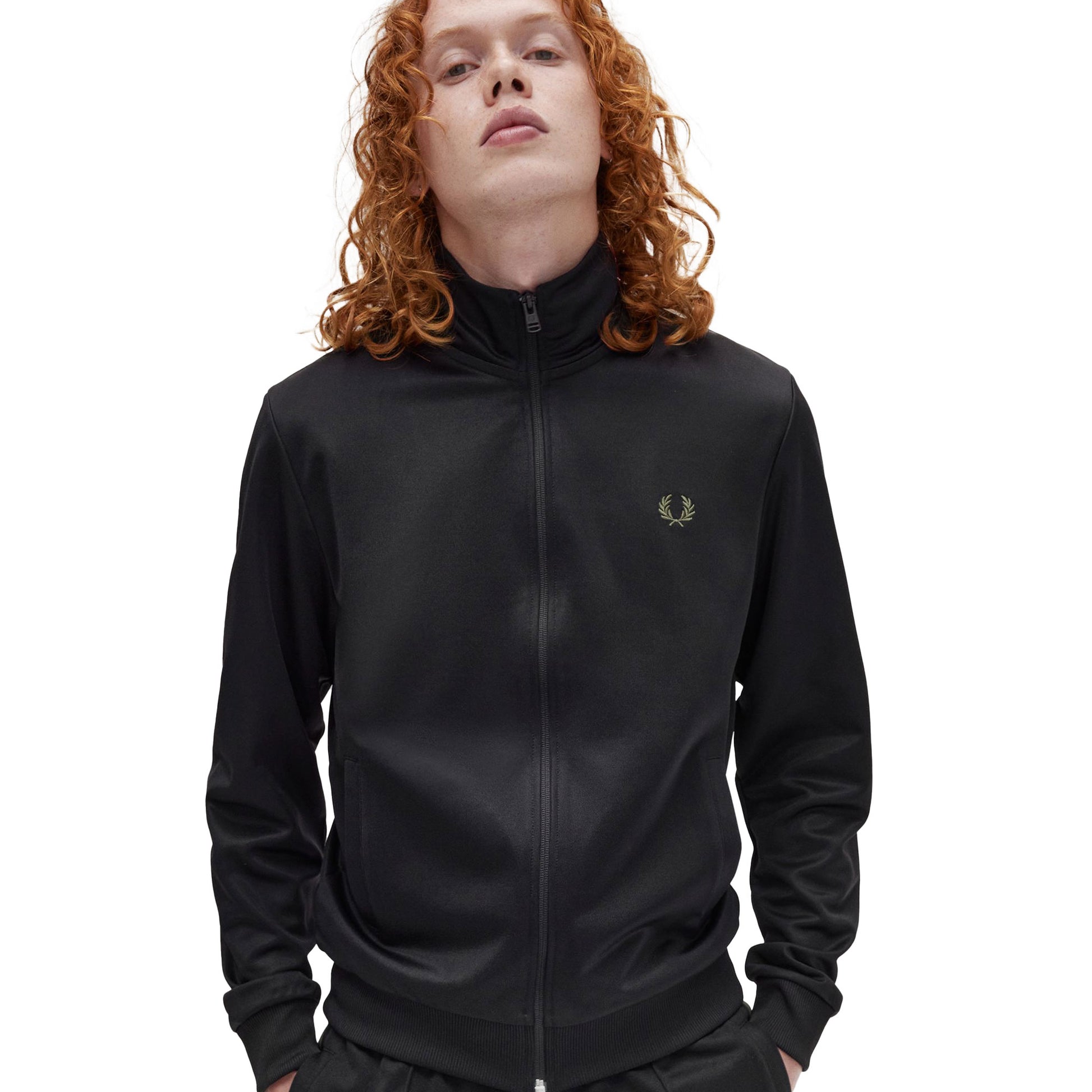 Fred Perry Track Jacket Black/Laurel Wreath Green  - J6000-W90