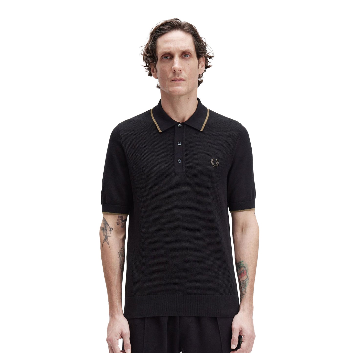 Fred Perry Pique Stitch Knitted Shirt Black  - K1307-102