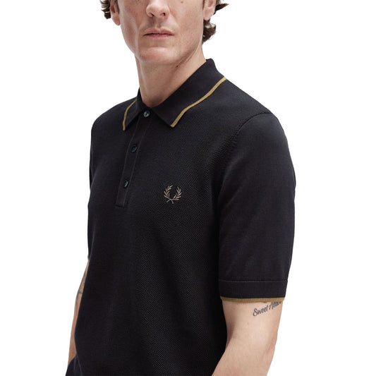 Fred Perry Pique Stitch Knitted Shirt Black  - K1307-102