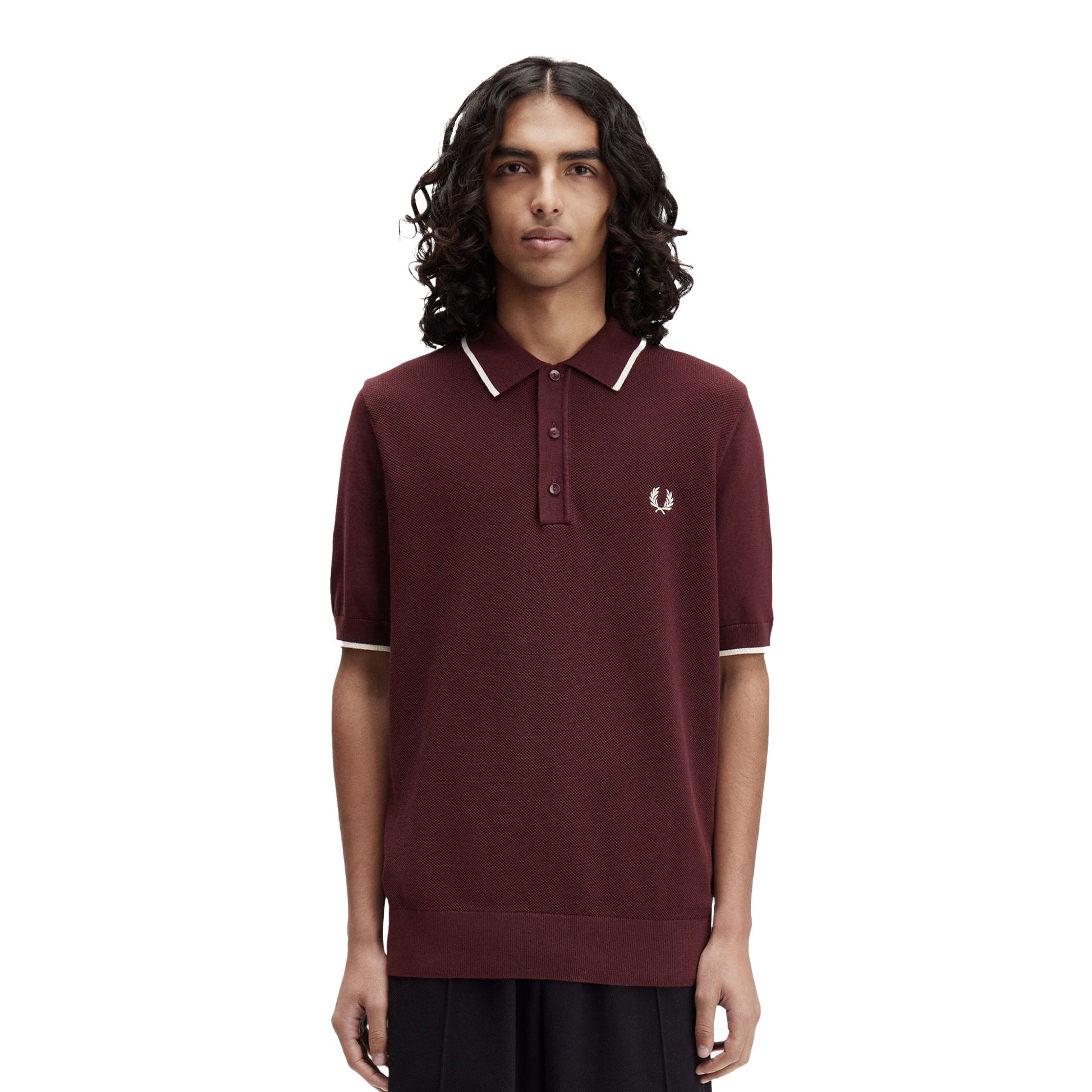 Fred Perry Pique Stitch Knitted Shirt Oxblood  - K1307-597