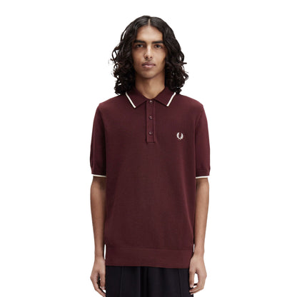 Fred Perry Pique Stitch Knitted Shirt Oxblood  - K1307-597