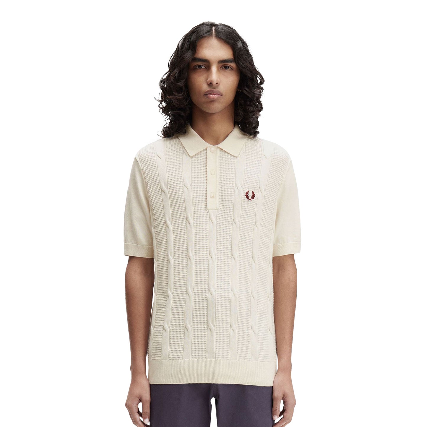 Fred Perry Textured Cable Knit Shirt Ecru  - K1313-560