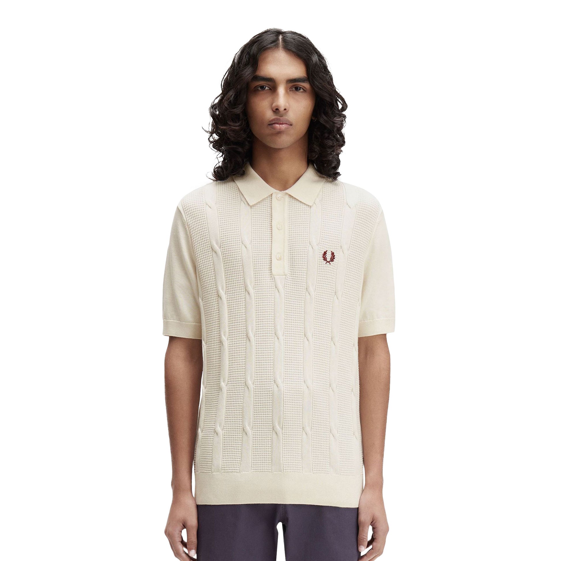 Fred Perry Textured Cable Knit Shirt Ecru  - K1313-560