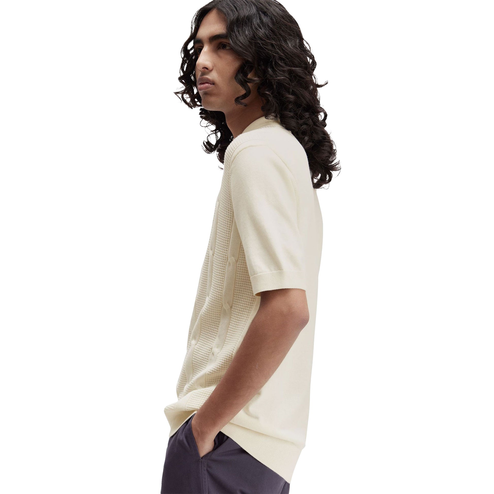 Fred Perry Textured Cable Knit Shirt Ecru  - K1313-560
