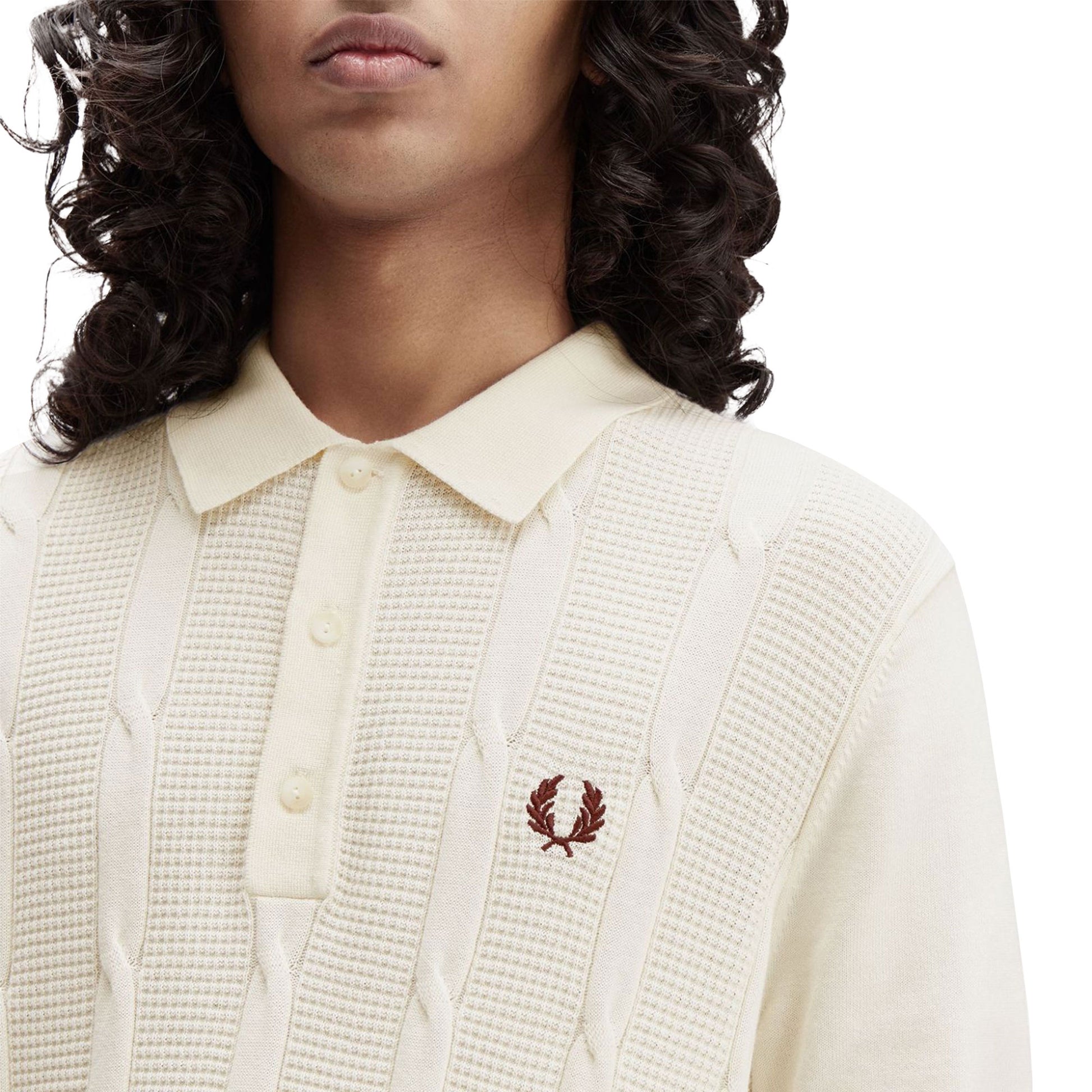 Fred Perry Textured Cable Knit Shirt Ecru  - K1313-560