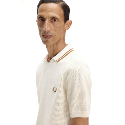 Fred Perry Pointelle Knitted Shirt Ecru  - K2330-560