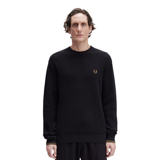 Fred Perry Waffle Stitch Jumper Black  - K6507-102