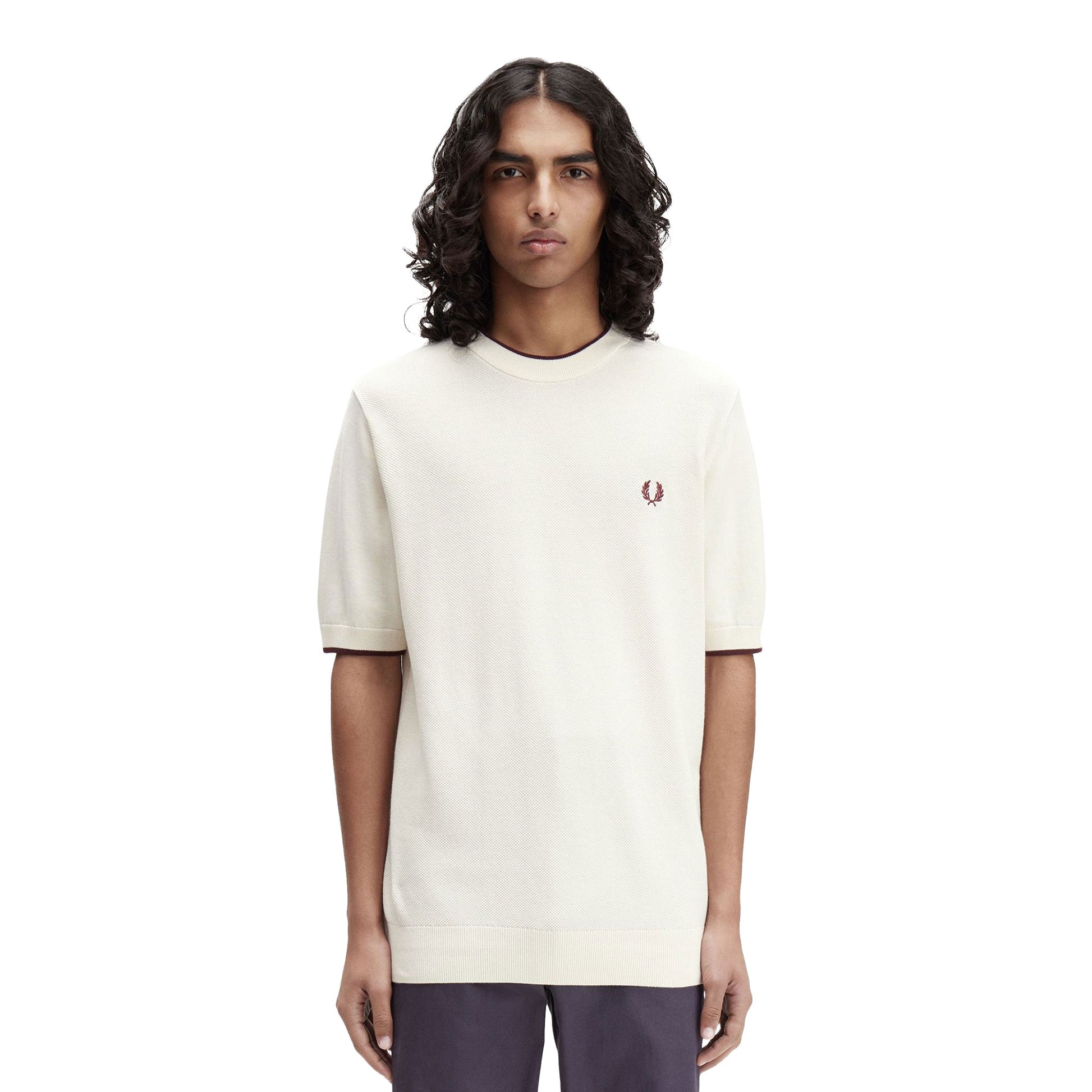 Fred Perry Pique Stitch Knitted T-Shirt Ecru  - K7642-R96